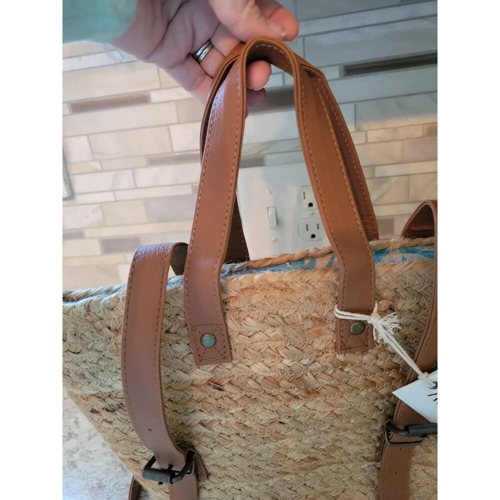 XIX Palms Backpack Jute Beach Bag Insulated Travel Cooler Tote Purse NWT